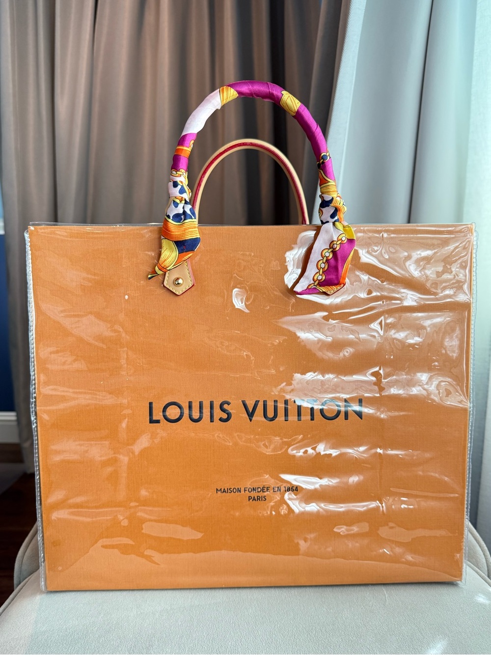 Louis Vuitton Gift Bag Convert to a Large Tote Bag with Twilly-Wrapped Handles